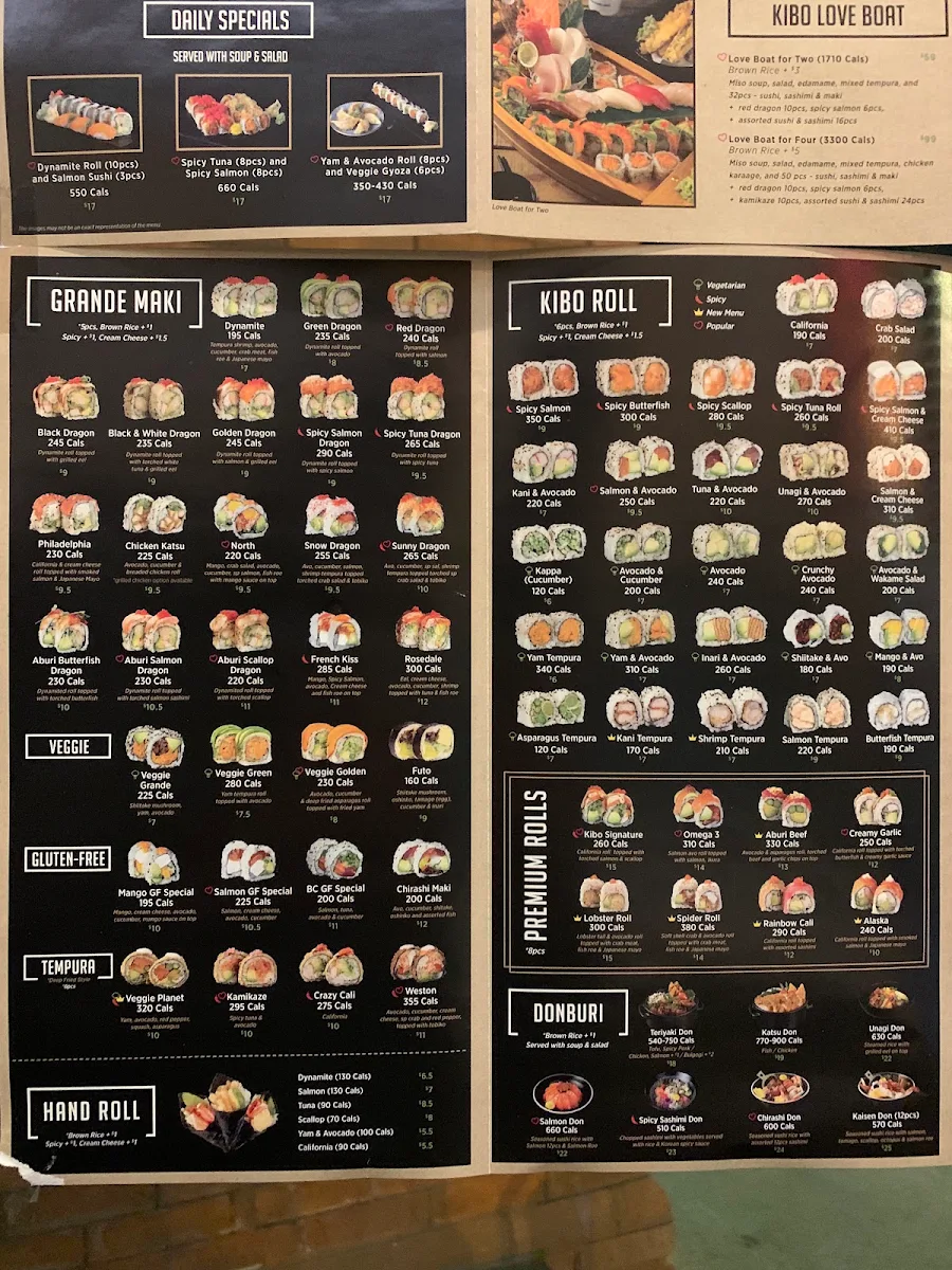 Menu, Kibo Sushi House - Cabbagetown