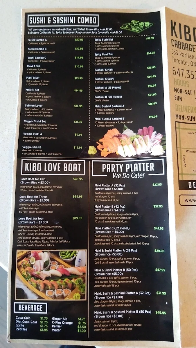Menu, Kibo Sushi House - Cabbagetown