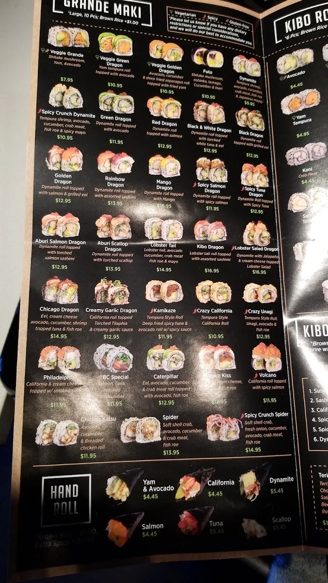 Menu, Kibo Sushi House - Cabbagetown