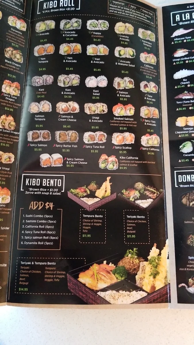 Menu, Kibo Sushi House - Cabbagetown