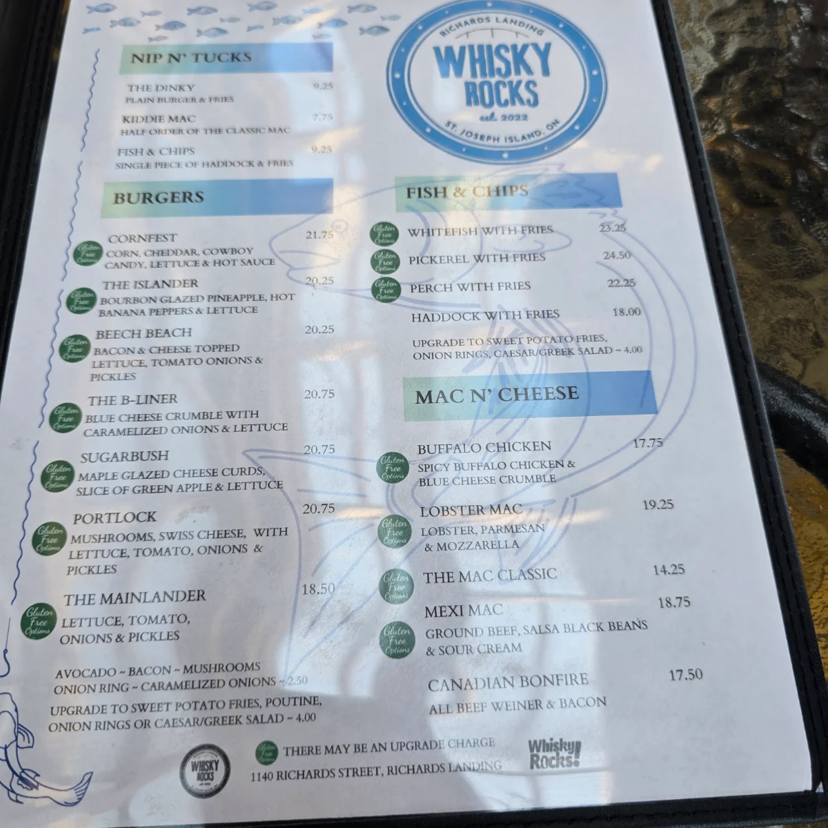 Menu, Whisky Rocks