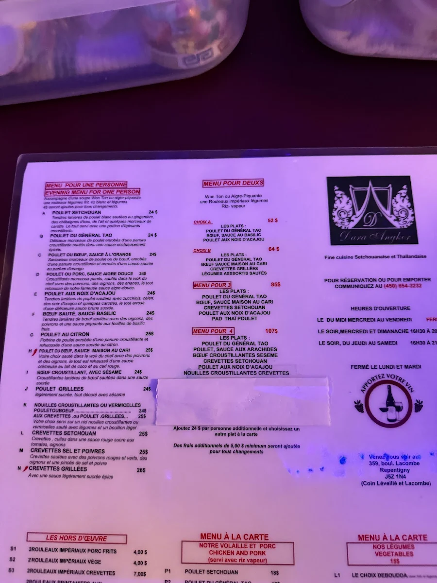 Menu, Dara Angkor