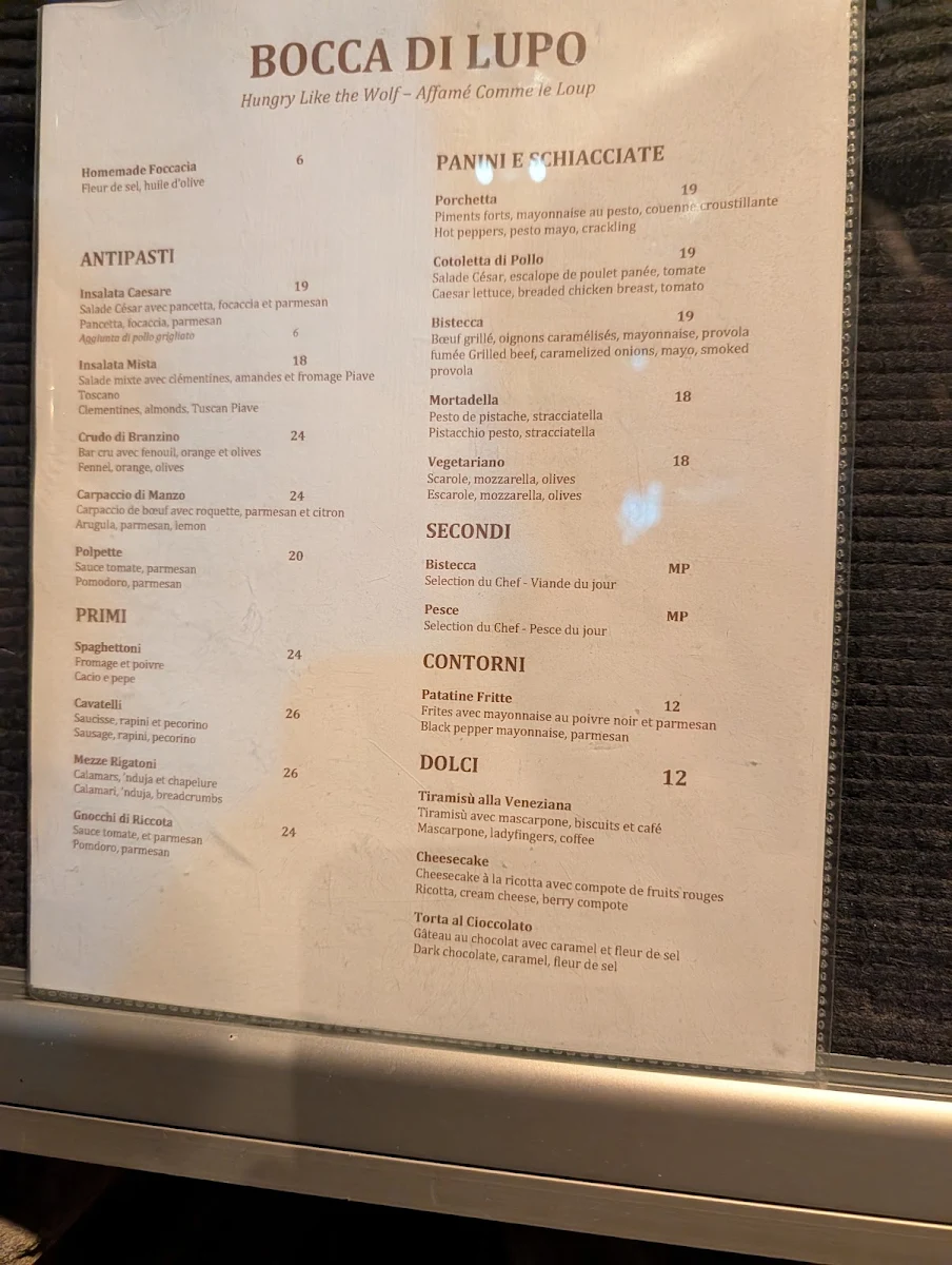 Menu, Bocca Di Lupo