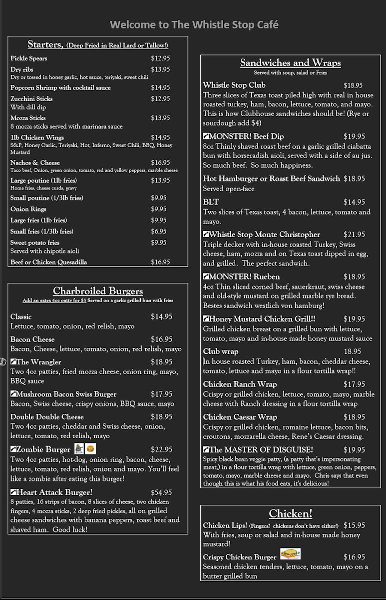 Menu, The Whistle Stop Cafe
