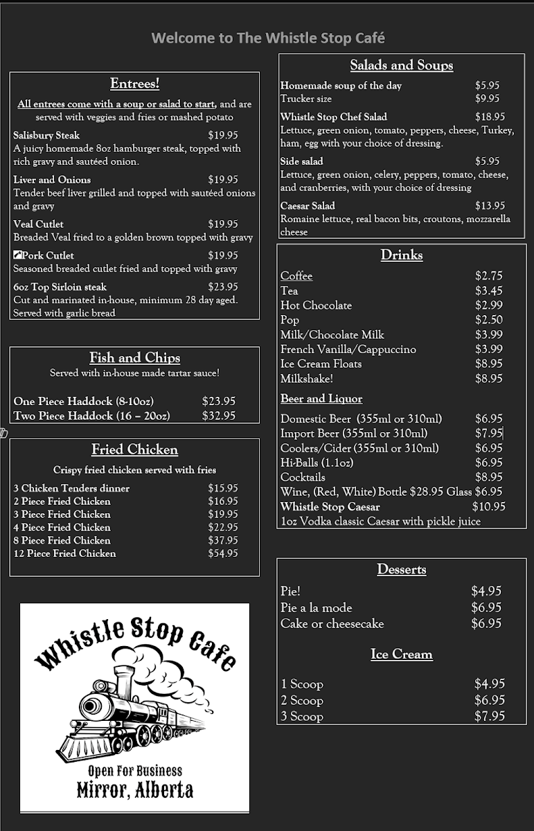Menu, The Whistle Stop Cafe