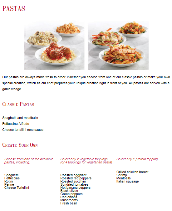 Menu, Vanellis