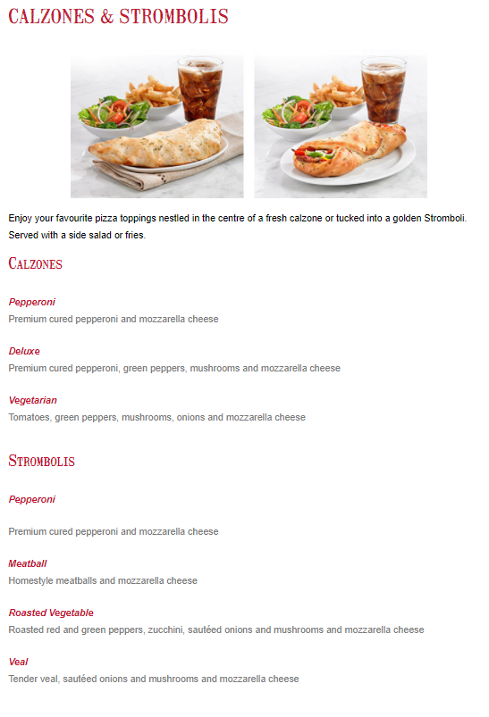 Menu, Vanellis
