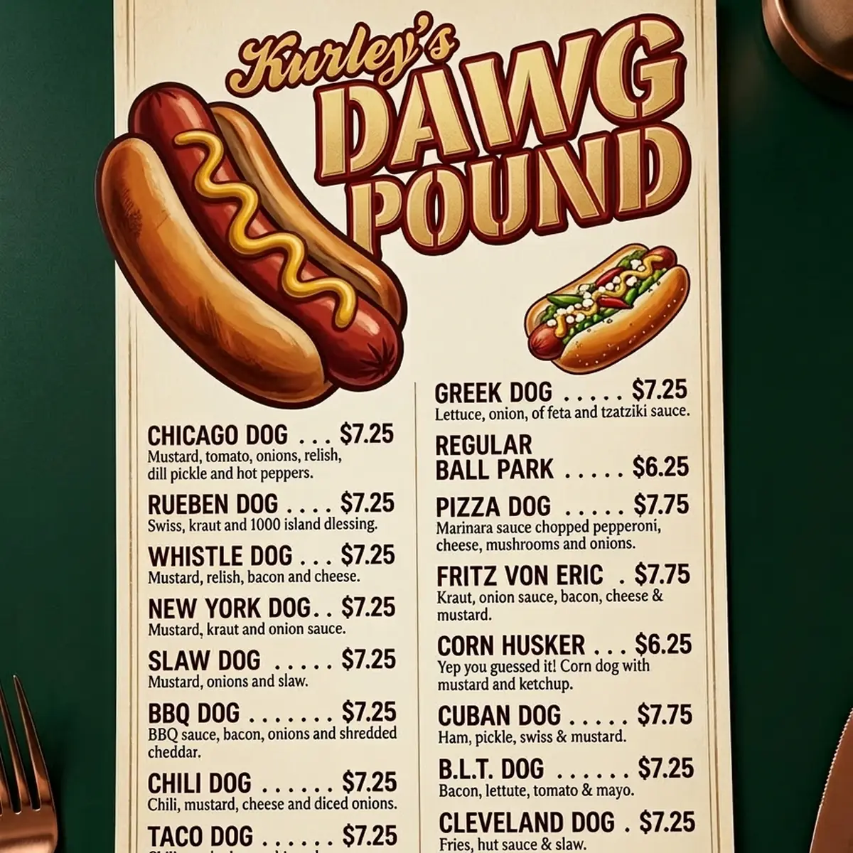 Menu, Kurley's AC