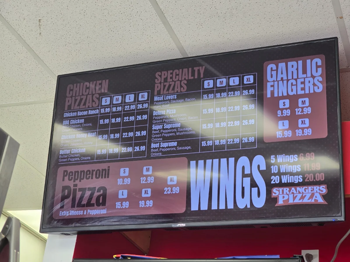 Menu, Strangers Pizza