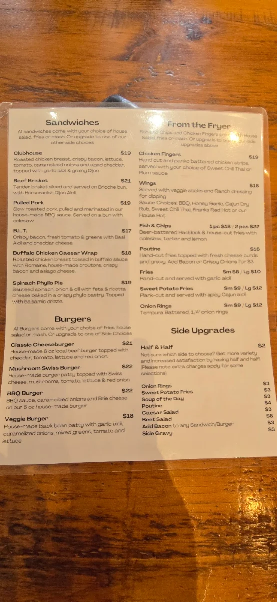 Menu, Moody's Bar and Grill