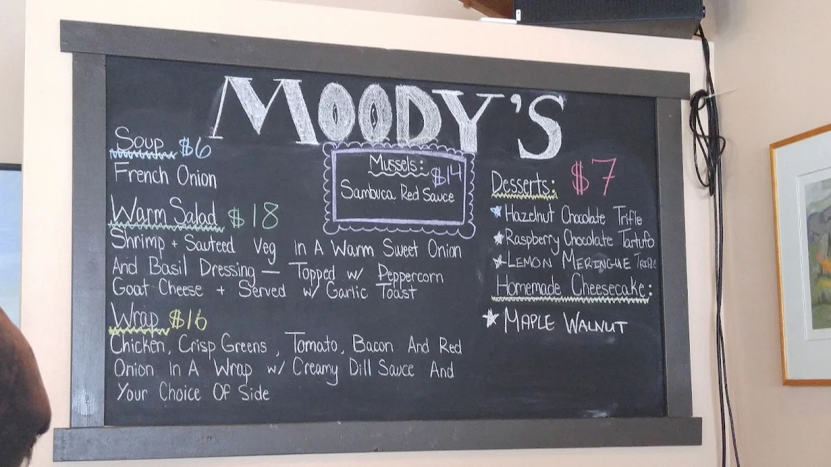 Menu, Moody's Bar and Grill