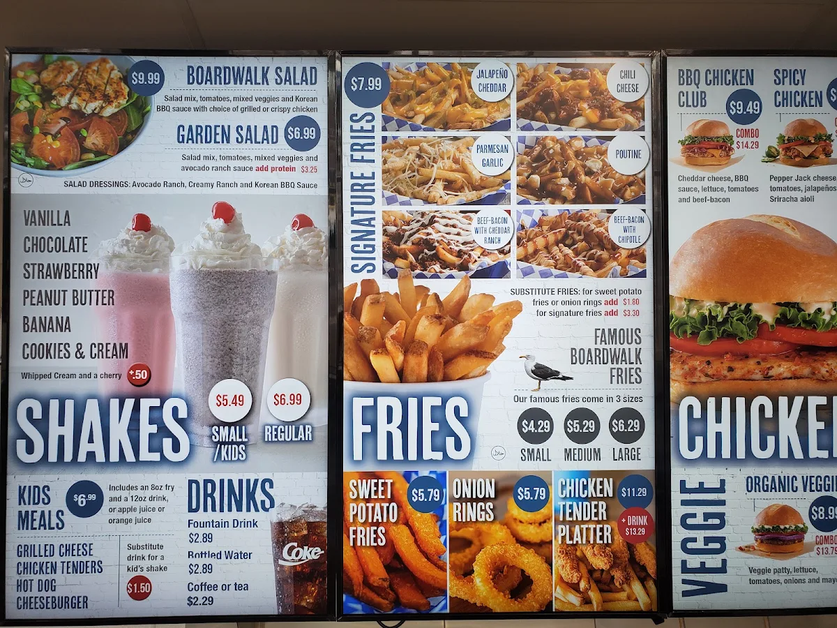 Menu, Boardwalk Burgers