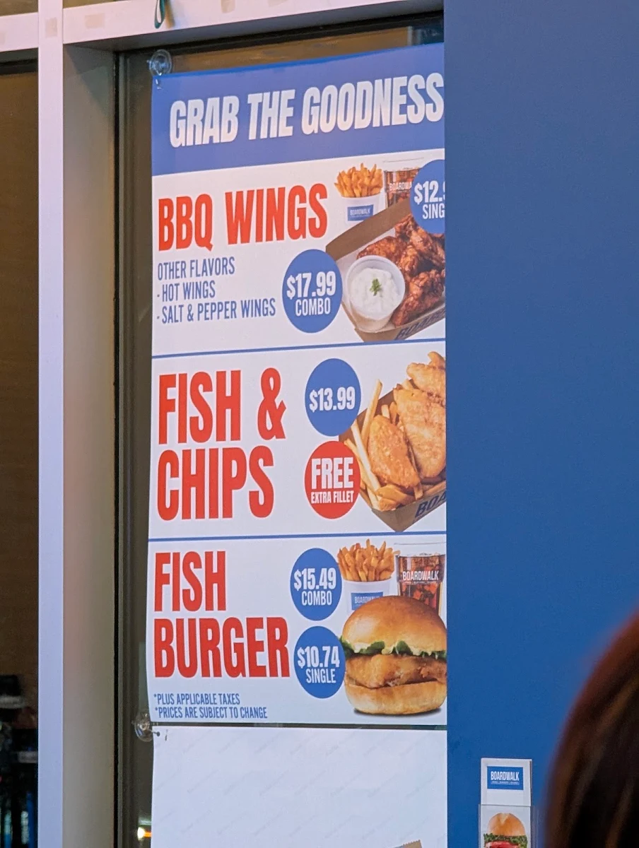 Menu, Boardwalk Burgers