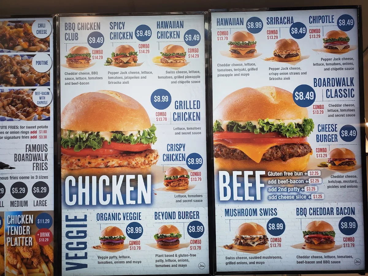 Menu, Boardwalk Burgers
