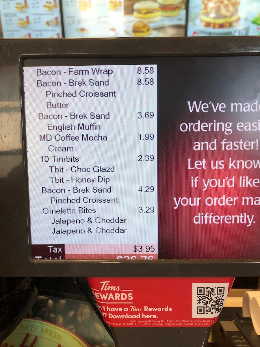 Menu, Tim Hortons
