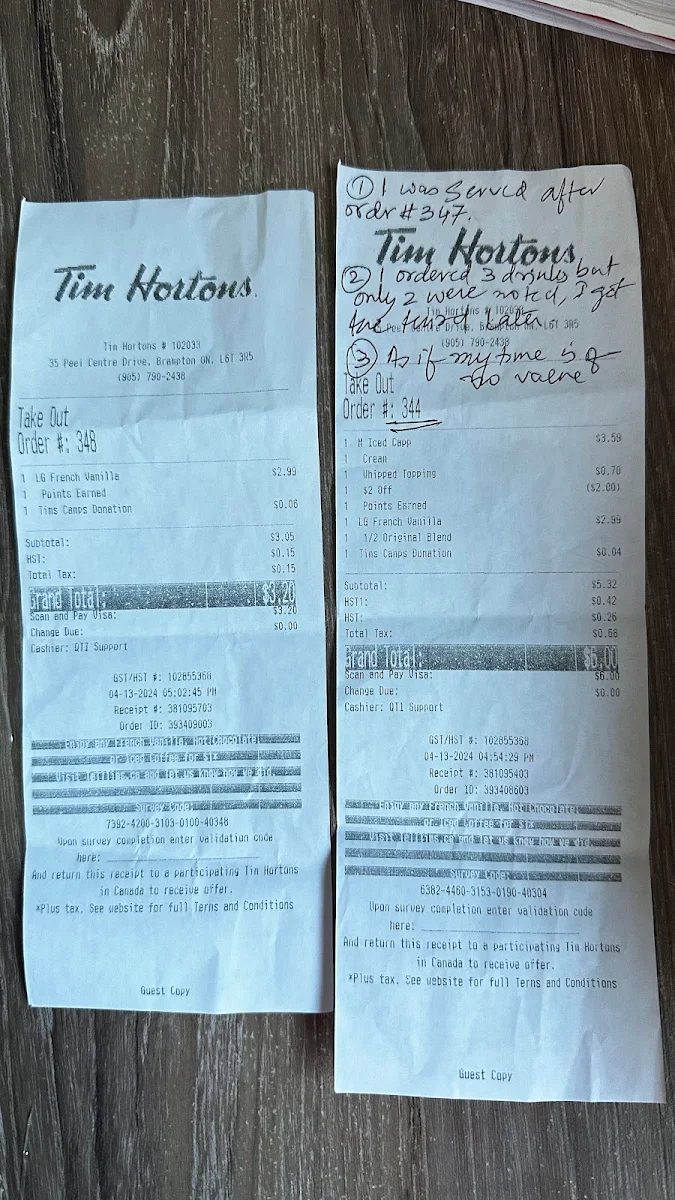 Menu, Tim Hortons