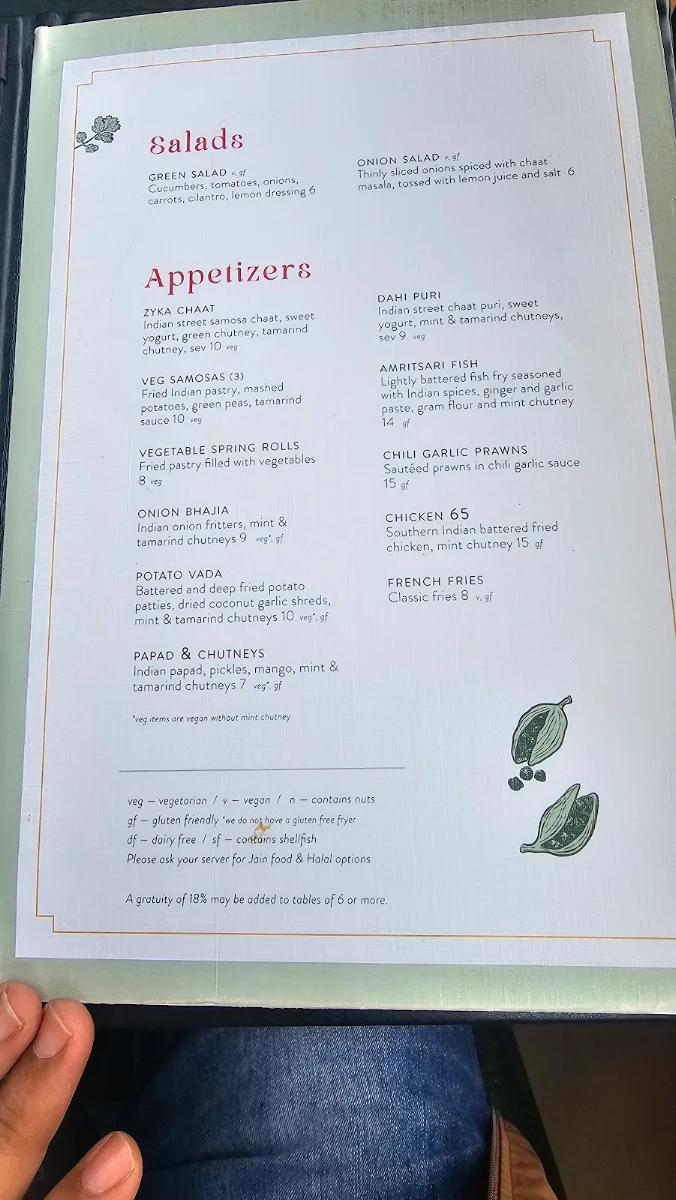 Menu, Zyka Elevated Indian Restaurant Banff
