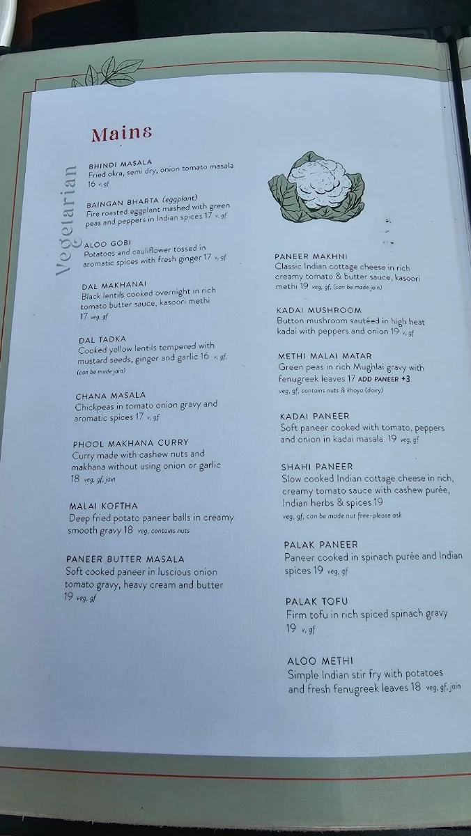 Menu, Zyka Elevated Indian Restaurant Banff
