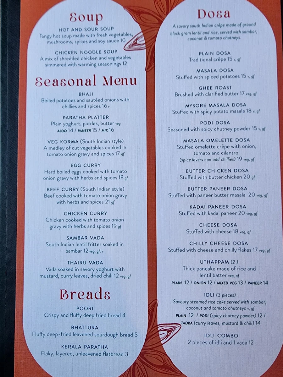 Menu, Zyka Elevated Indian Restaurant Banff
