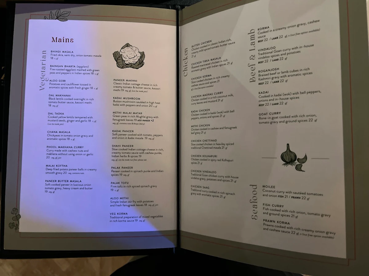 Menu, Zyka Elevated Indian Restaurant Banff