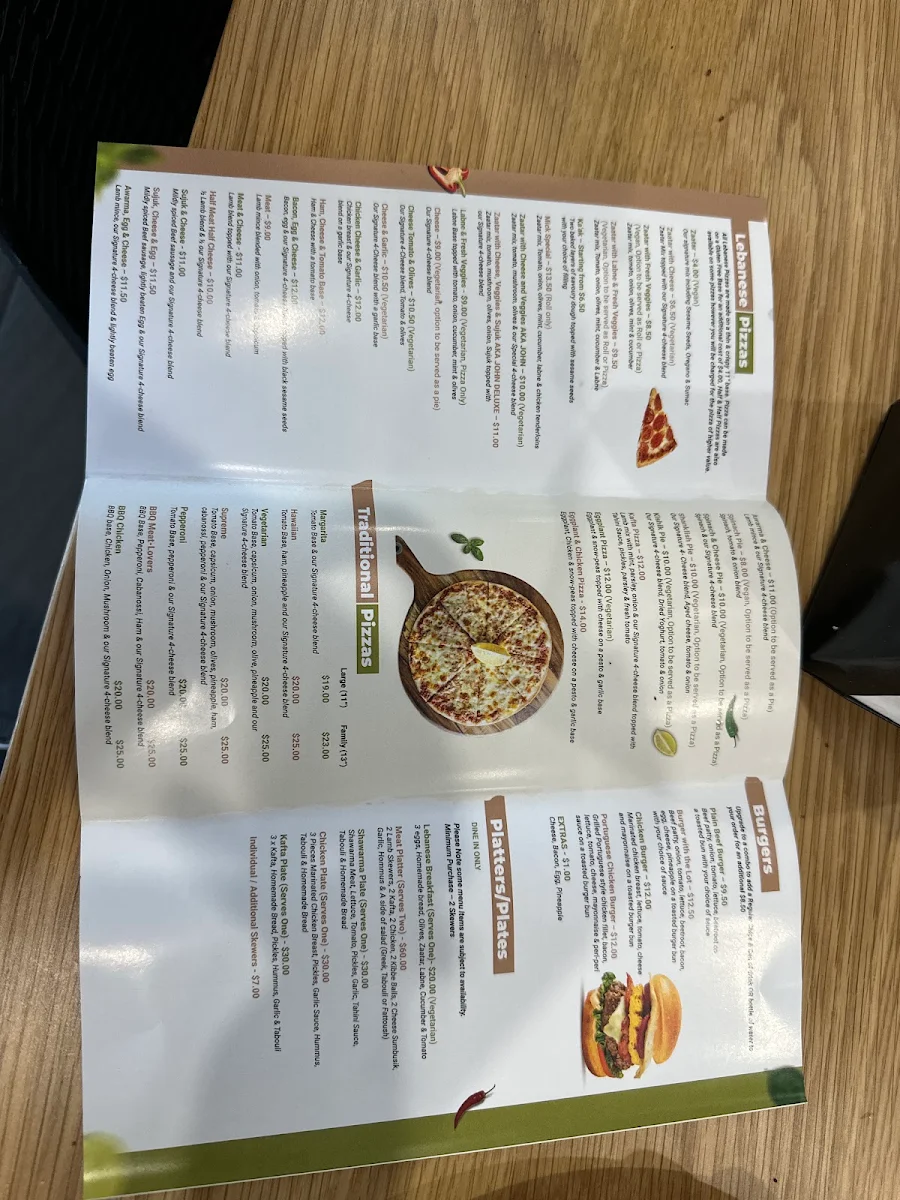 Menu, Zaatar Lebanese Bakery