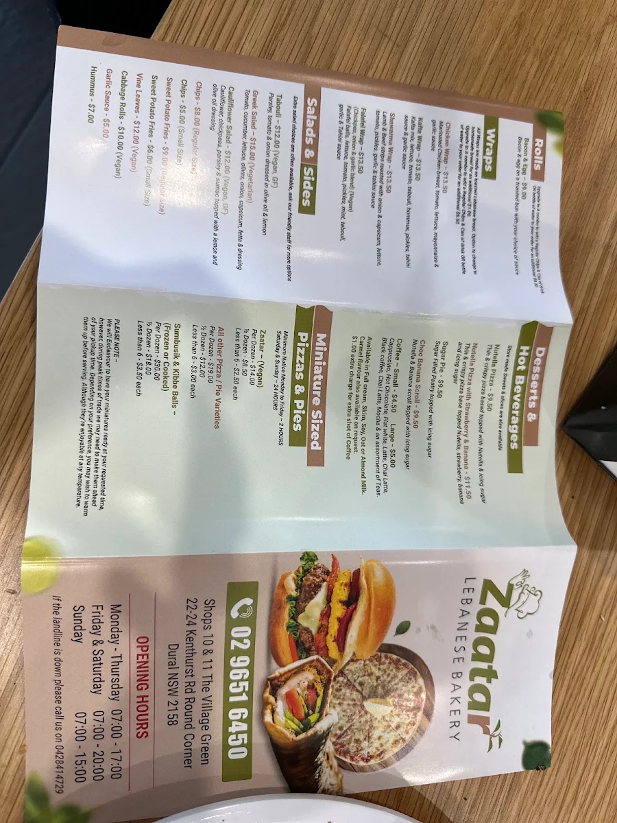 Menu, Zaatar Lebanese Bakery