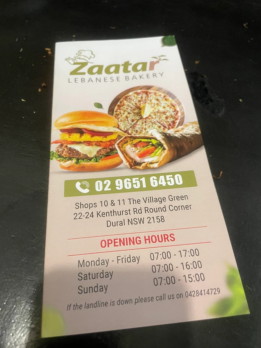 Menu, Zaatar Lebanese Bakery