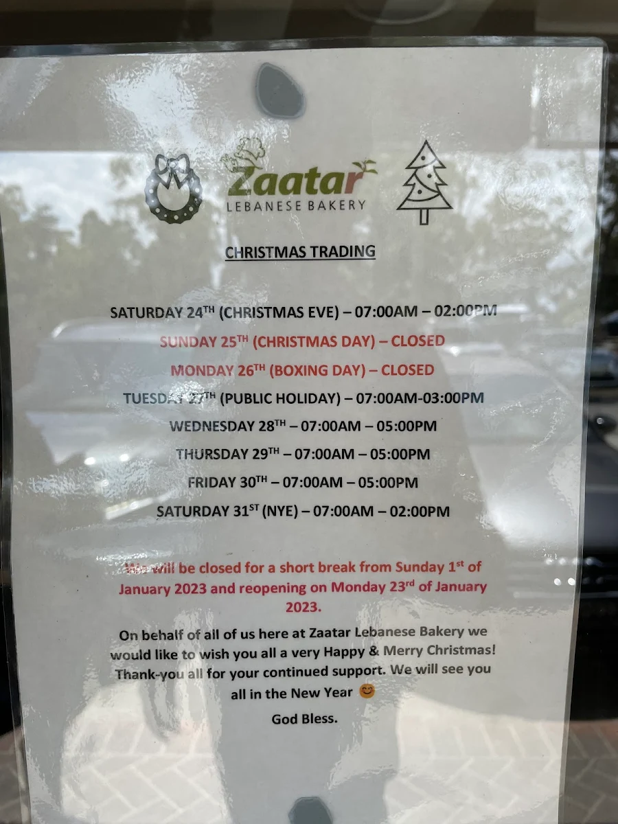 Menu, Zaatar Lebanese Bakery