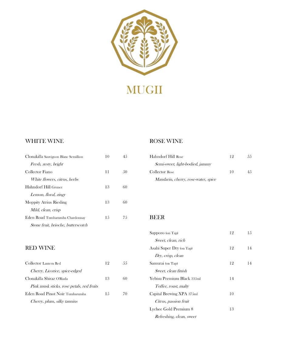 Menu, MUGII
