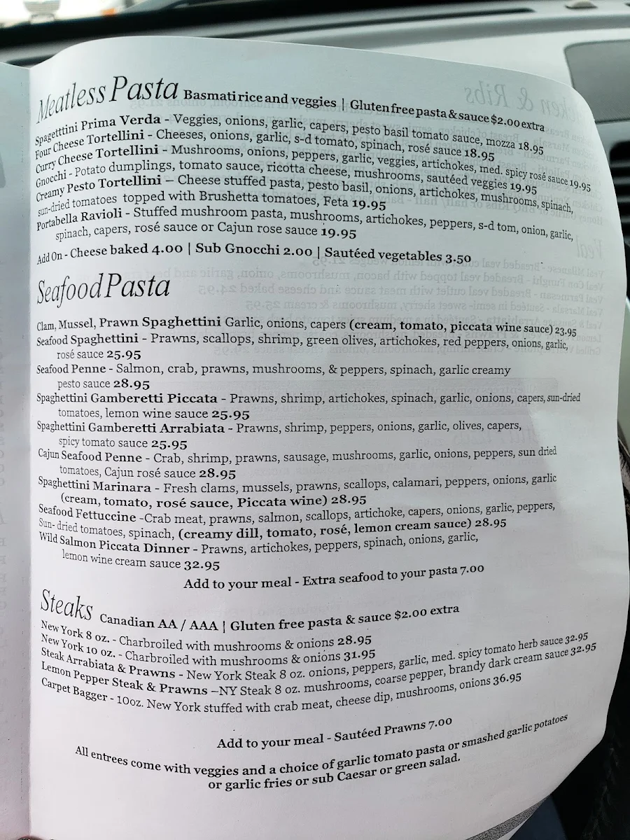 Menu, Paliotti's Italian Restaurant