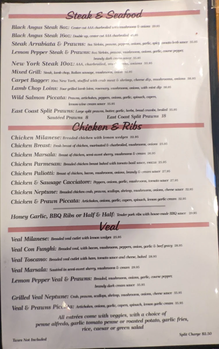 Menu, Paliotti's Italian Restaurant