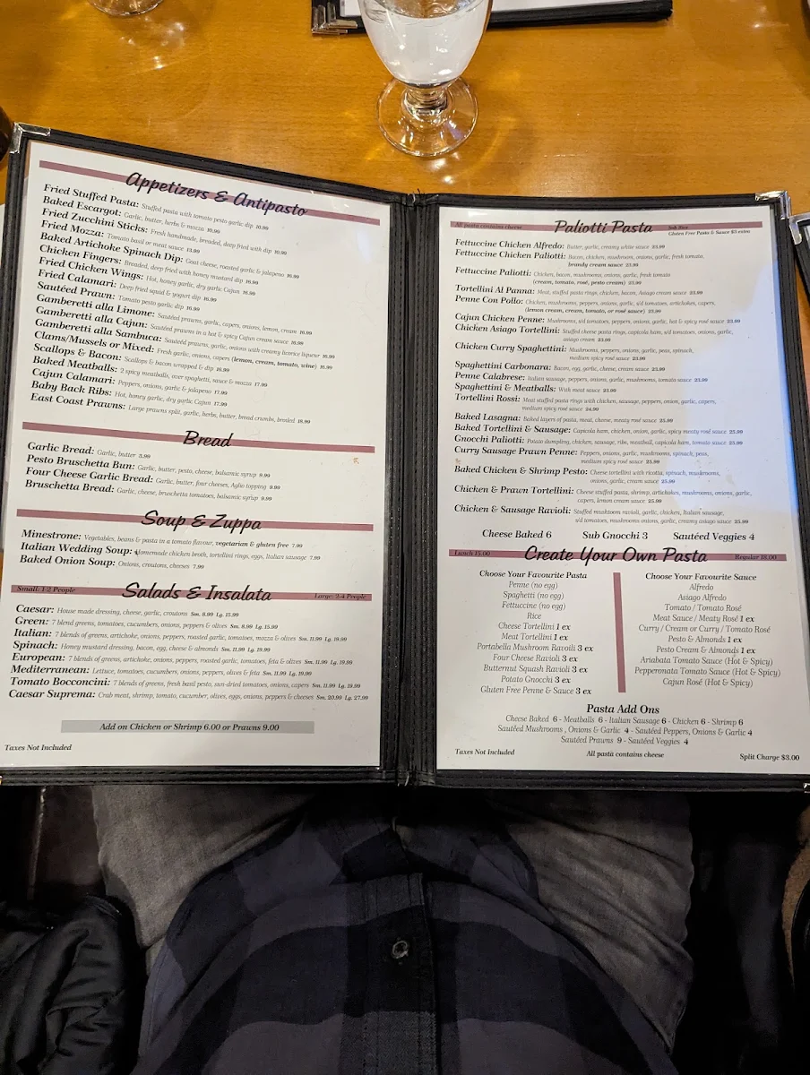 Menu, Paliotti's Italian Restaurant