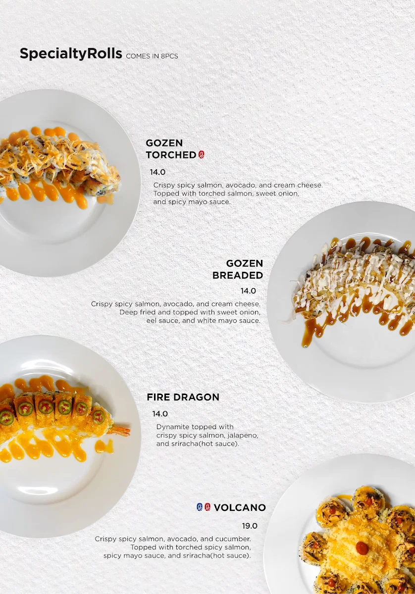 Menu, Gozen Sushi