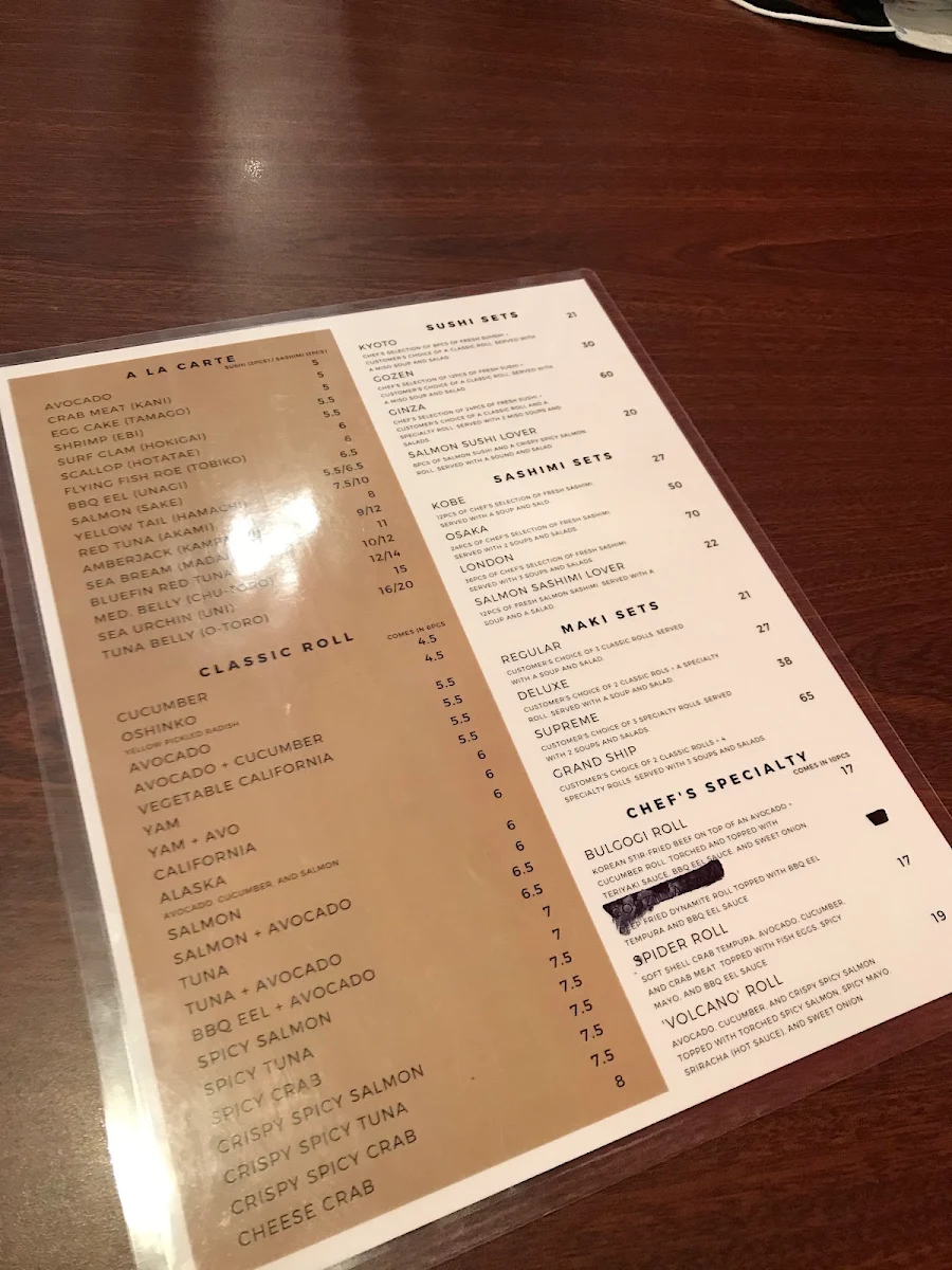 Menu, Gozen Sushi
