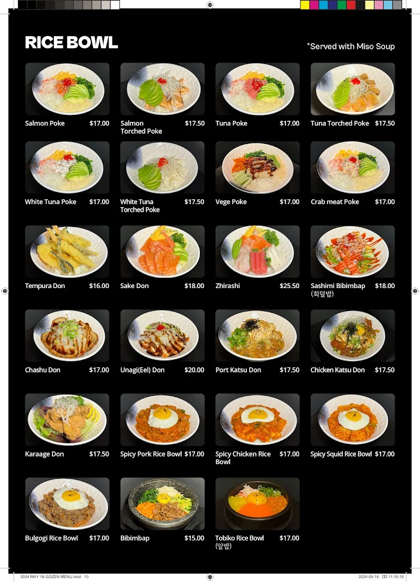 Menu, Gozen Sushi
