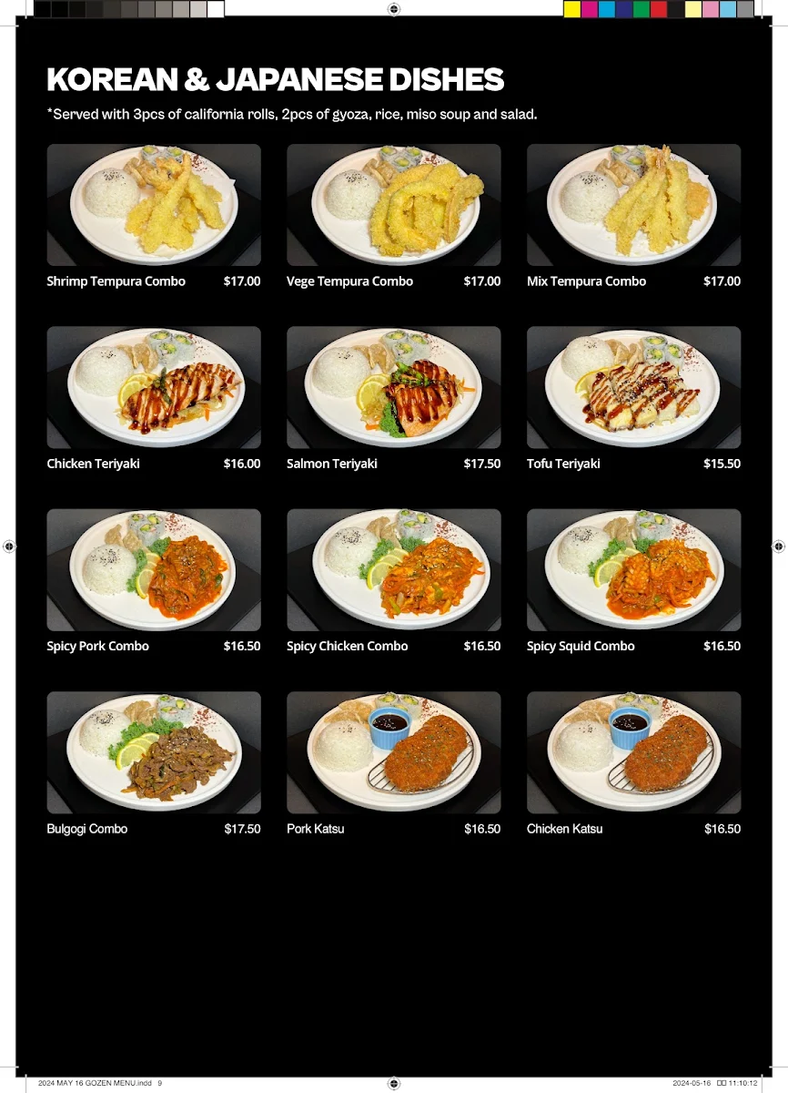 Menu, Gozen Sushi
