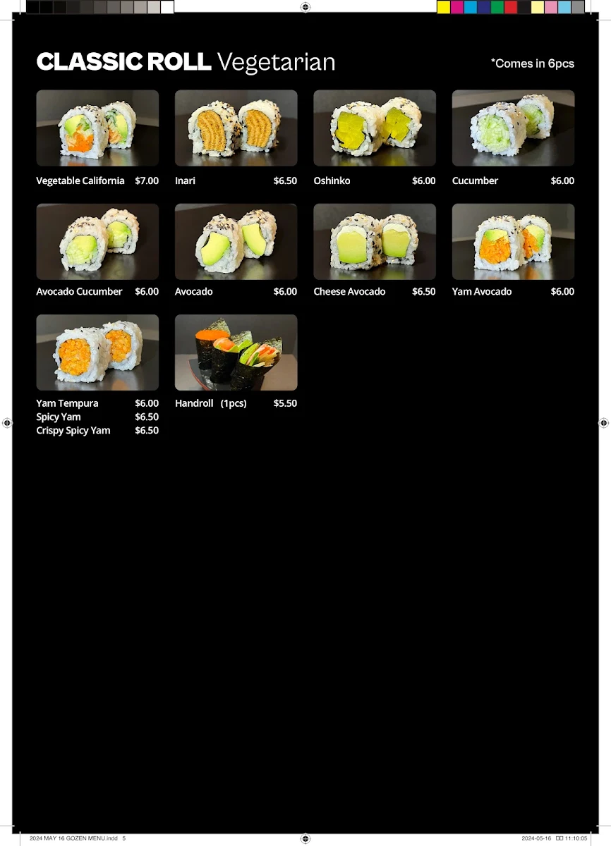 Menu, Gozen Sushi
