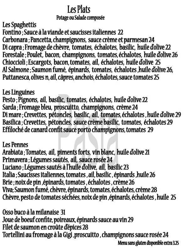 Menu, Bistro Viva