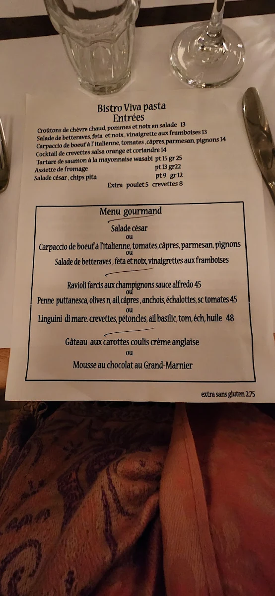 Menu, Bistro Viva
