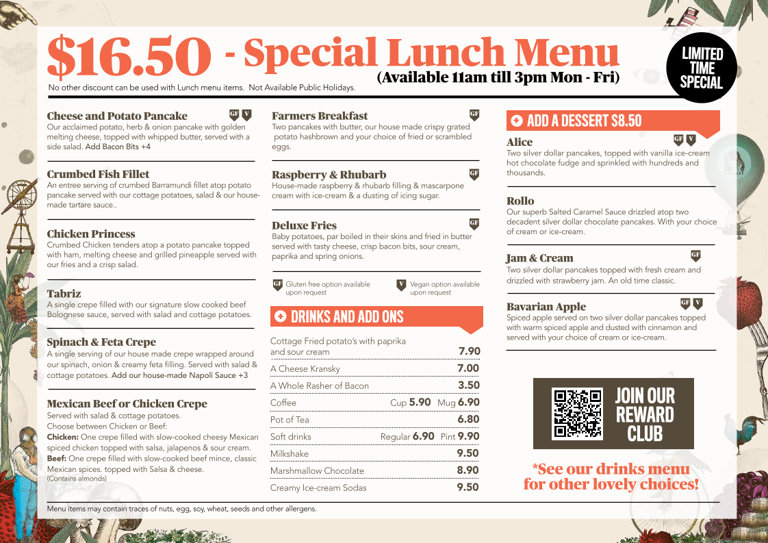 Menu, The Pancake Kitchen