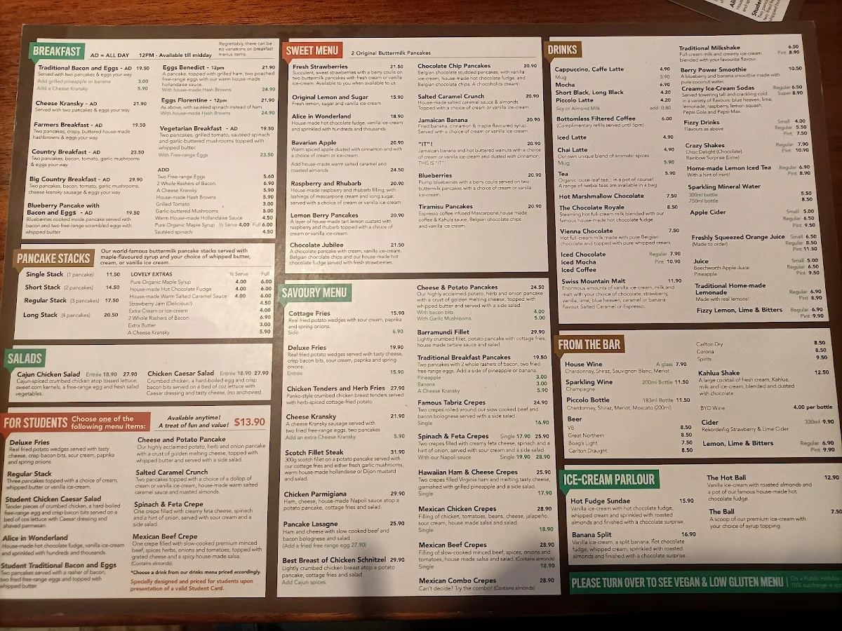Menu, The Pancake Kitchen