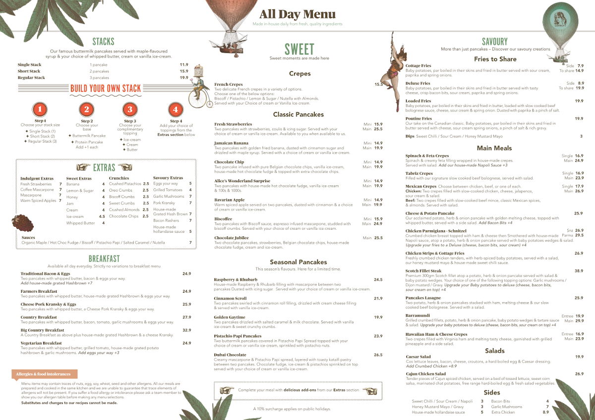 Menu, The Pancake Kitchen