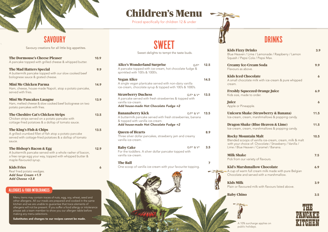 Menu, The Pancake Kitchen