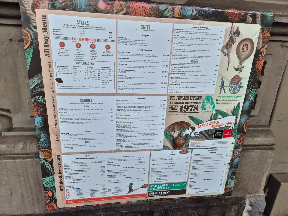 Menu, The Pancake Kitchen
