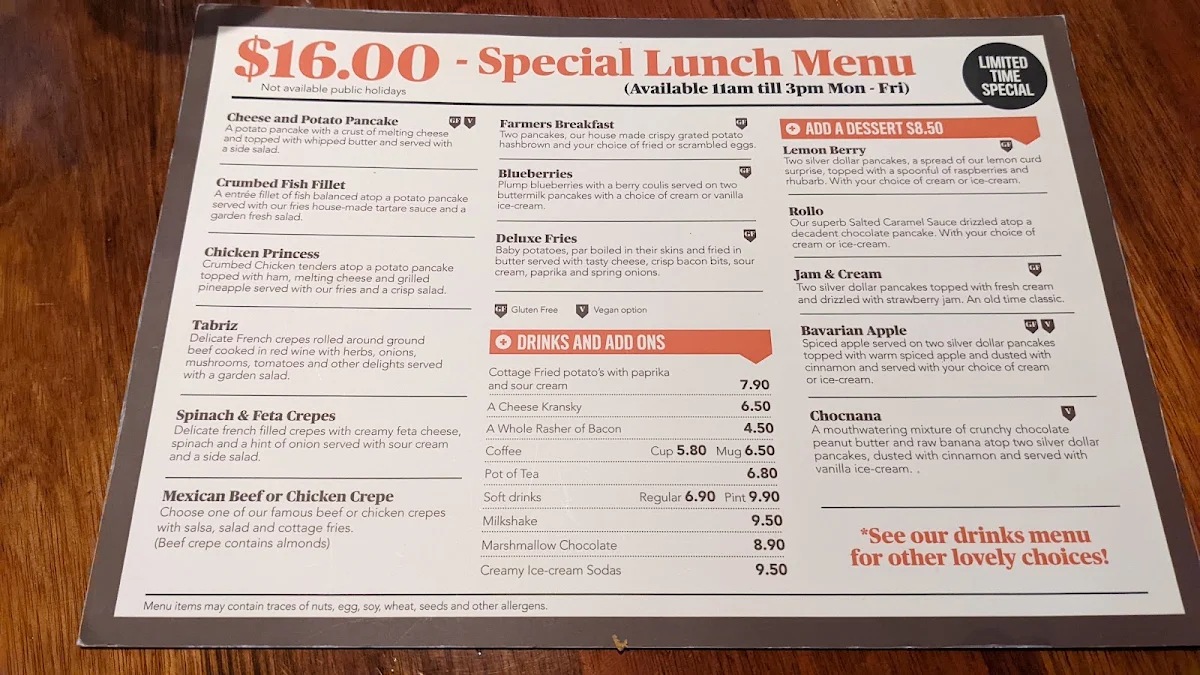 Menu, The Pancake Kitchen