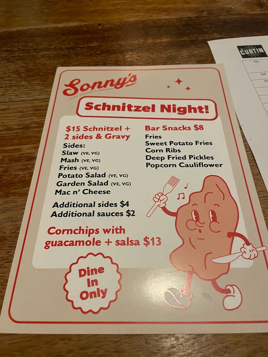 Menu, THE CURTIN (John Curtin hotel)
