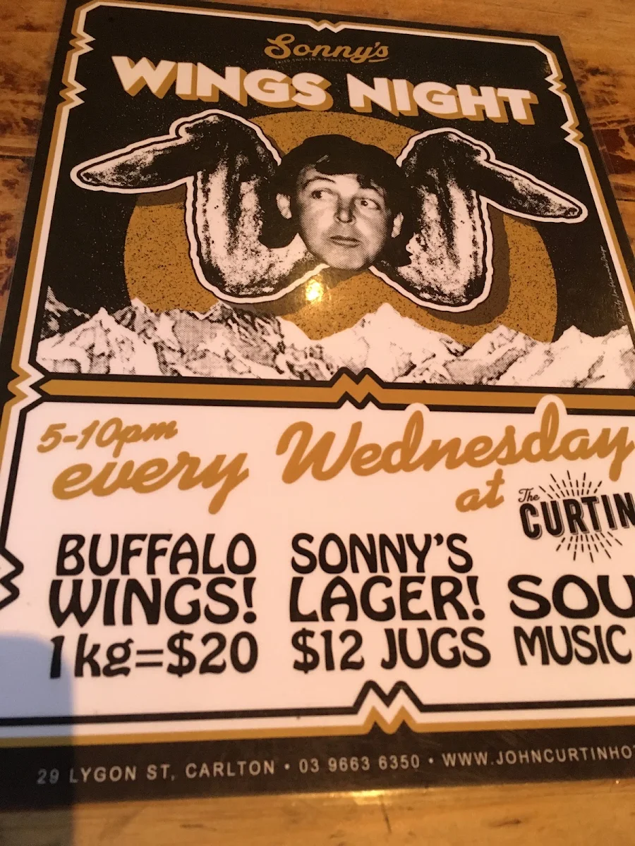 Menu, THE CURTIN (John Curtin hotel)
