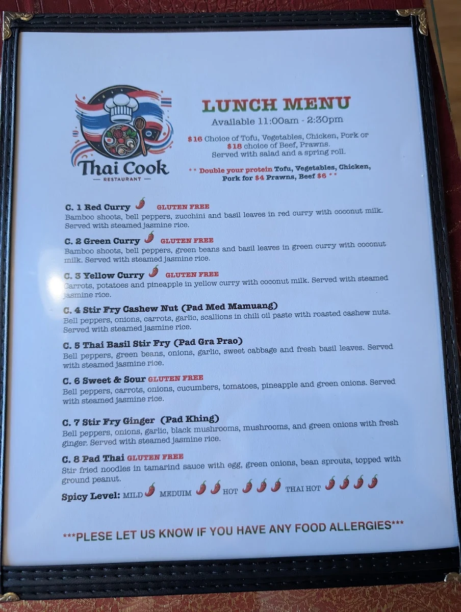 Menu, Thai Cook