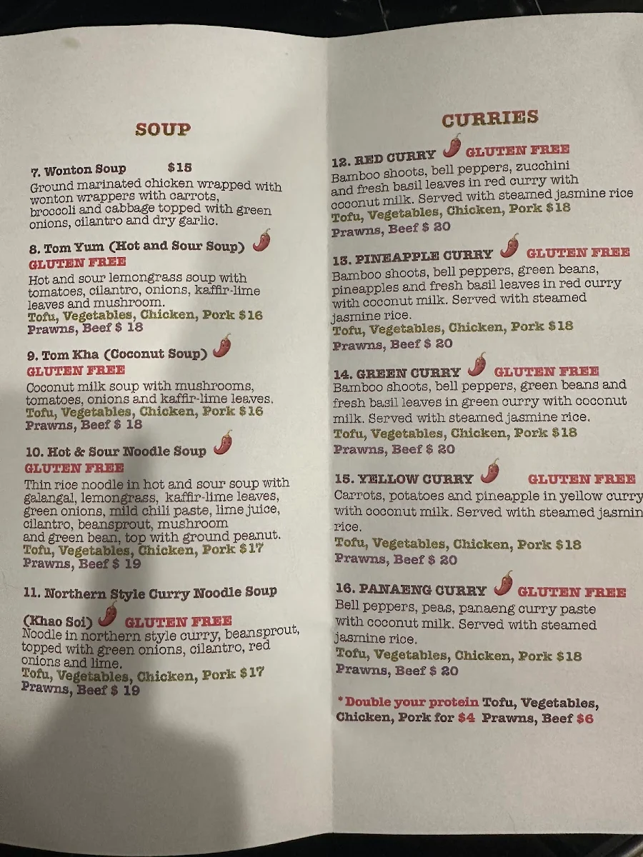 Menu, Thai Cook