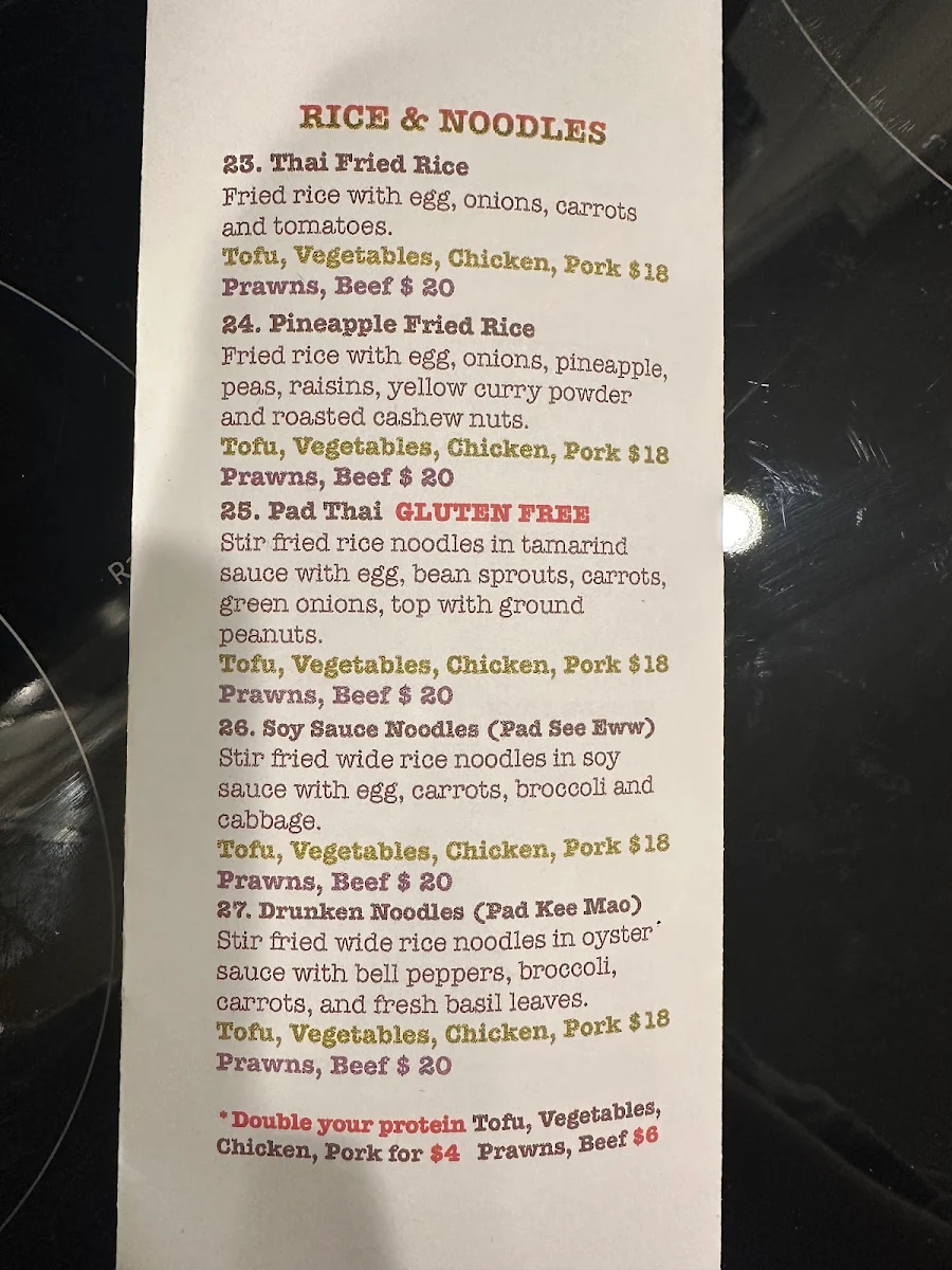 Menu, Thai Cook